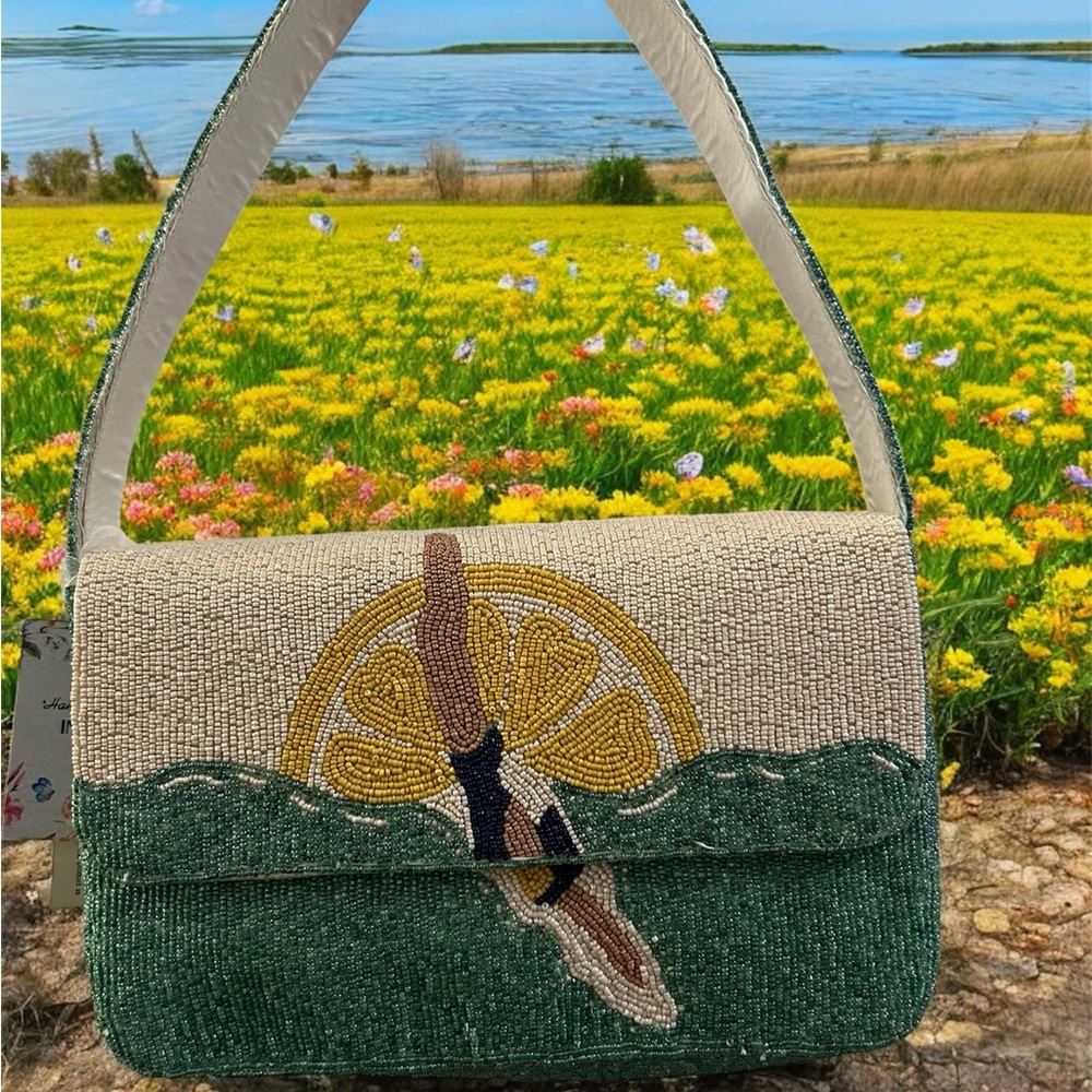 Beaded Green and Cream Women's Bag